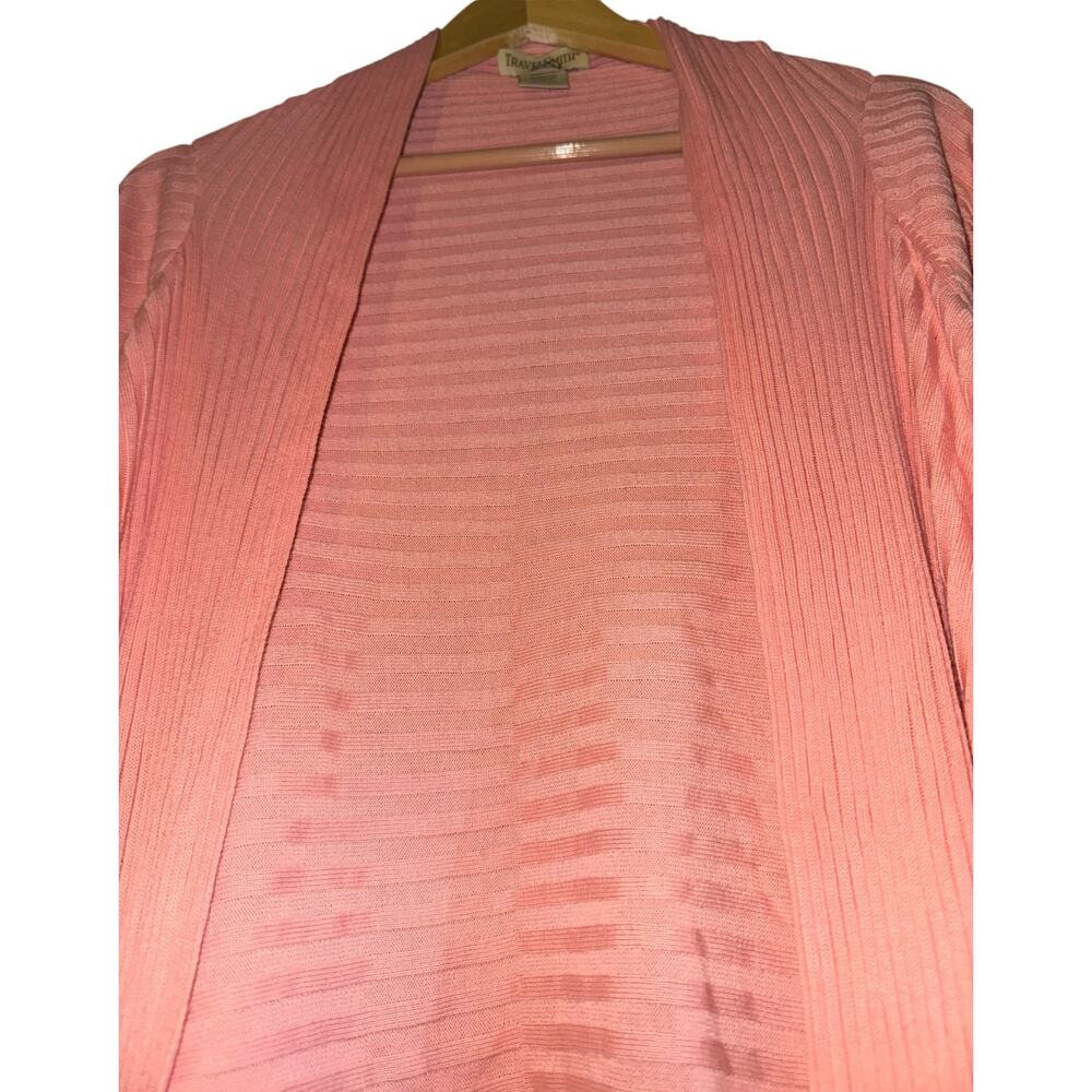 Travel Smith Waterfall Open Cardigan Women's Large Ribbed Peach Duster Lagenlook - Picture 2 of 6